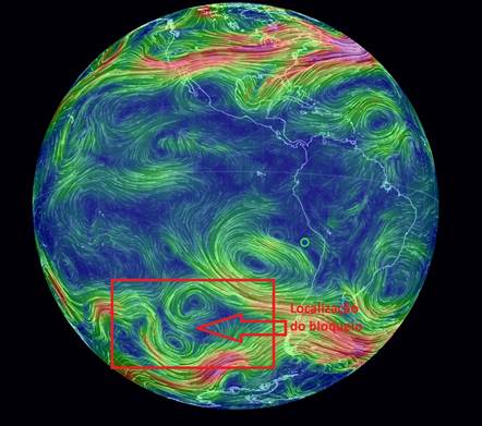 O porquê da persistência de tanto calor em SC 1 Vento no nível de 500hPa no dia 30/01/2014 do modelo de previsão numérica GFS/NCEP – earth.nullschool.net