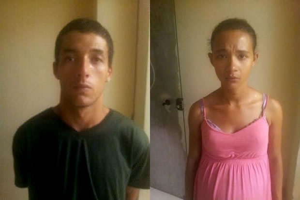 O casal Adalcio Ponciano e Mirian Machado dos Santos, presos com arma e drogas. Fotos: 12º BPM