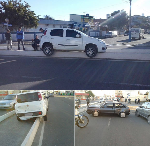 19/07: Um VW/Gol de Camboriú colidiu na traseira de um Fiat/Uno de Balneário Camboriú. A colisão ocorreu por volta das 07h40 na 5ª Avenida, entre as Ruas Bom Retiro e Corupá. Com o impacto o Fiat/Uno acabou parando sobre a mureta da ciclovia e por sorte ninguém ficou ferido. Fotos: Sandro Voltolini / Associação dos Agentes de Trânsito de Balneário Camboriú