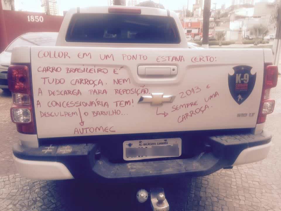 “Não comprem essa carroça”, diz aviso em S10 de Balneário Camboriú
