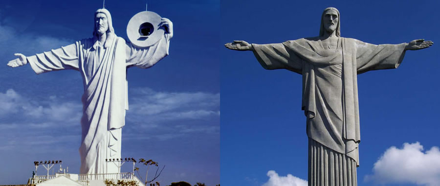 Cristo Luz, monumento de Balneário Camboriú, e Cristo Redentor, monumento do Rio de Janeiro.