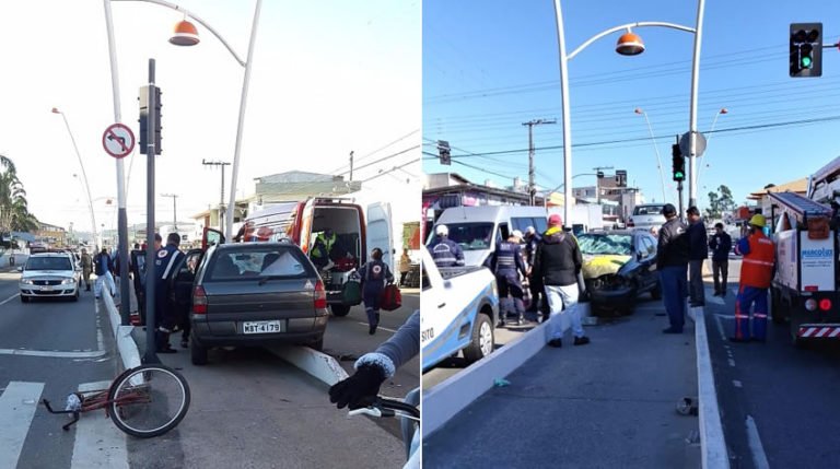 Carros colidem em cruzamento, invadem ciclovia e deixam ciclistas feridos na 5ª Avenida