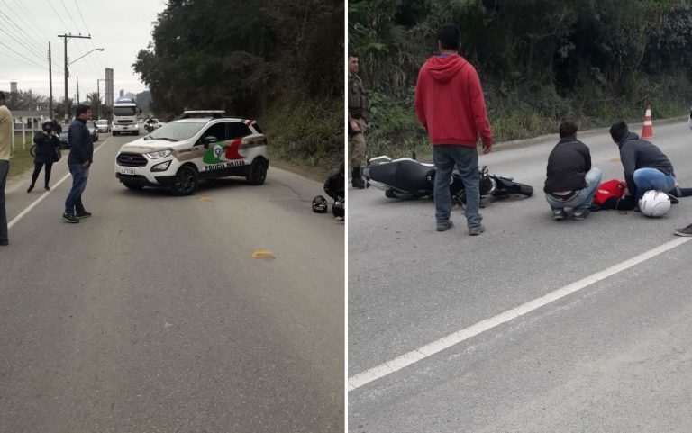Homem sofre fratura exposta em colisão entre motocicletas em Camboriú