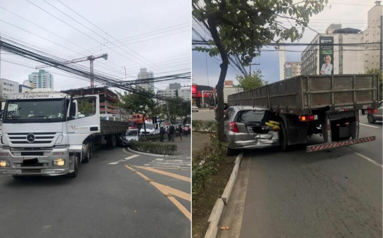 Caminhão fecha carro na Avenida do Estado