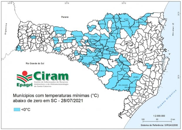 Quinta-feira será mais um dia de frio intenso em Santa Catarina 1 cidades com temperaturas negativas