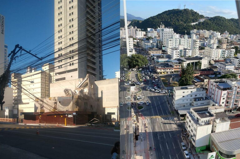 Obra de demolição derruba poste e afeta trânsito na Avenida do Estado