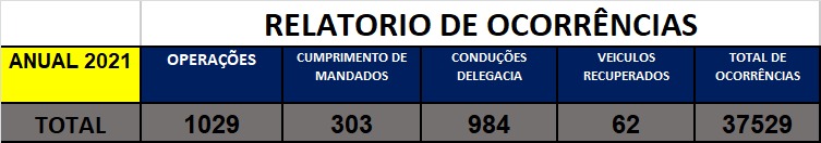 relatorio de ocorrencias 2021