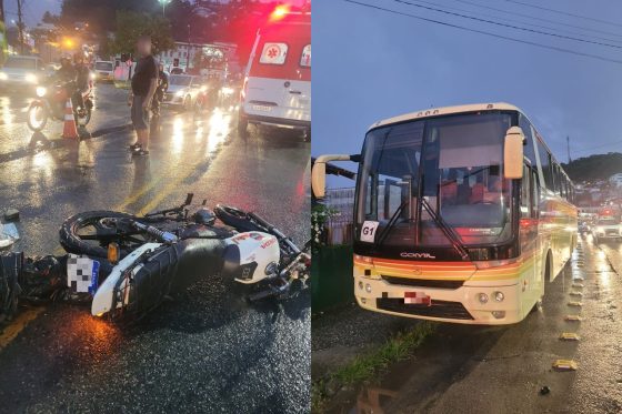 Motociclista morre ao cair em rodado de ônibus na Av. Santa Catarina em Camboriú