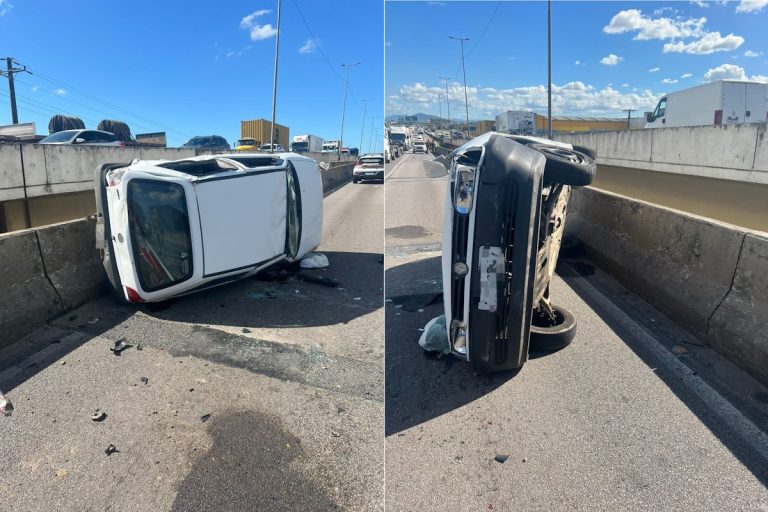 Perseguição a veículo roubado acaba em capotamento sobre ponte na BR-101