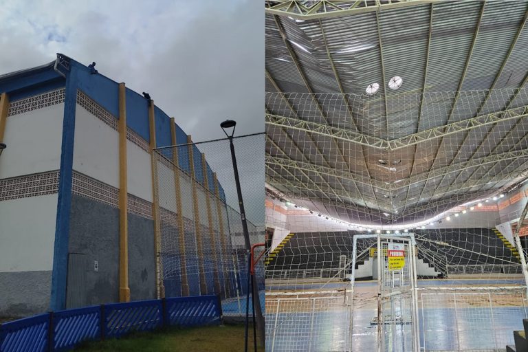 Colapso de cobertura metálica em ginásio de Itajaí mobiliza Bombeiros para resgate de trabalhadores