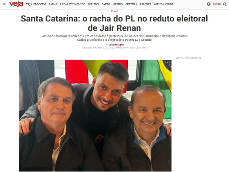 Divisões internas no PL de Balneário Camboriú ganham destaque na revista Veja